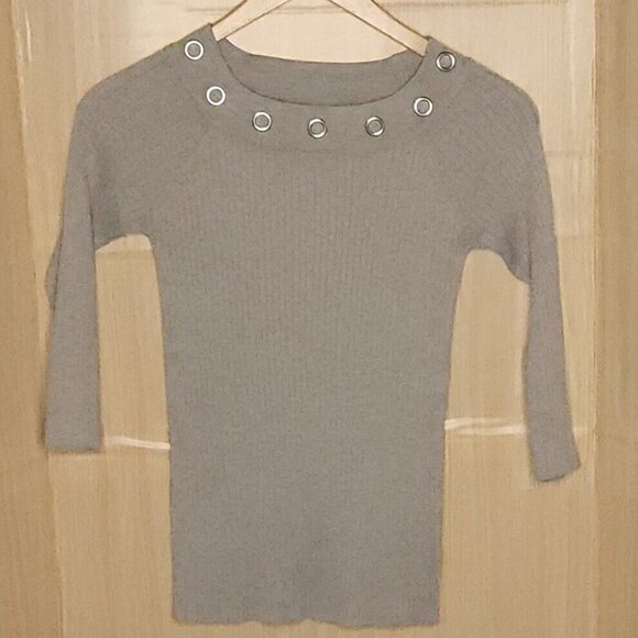 Verve Ami Grey Ribbed Wide Neck Knit Top Small - Picture 1 of 6